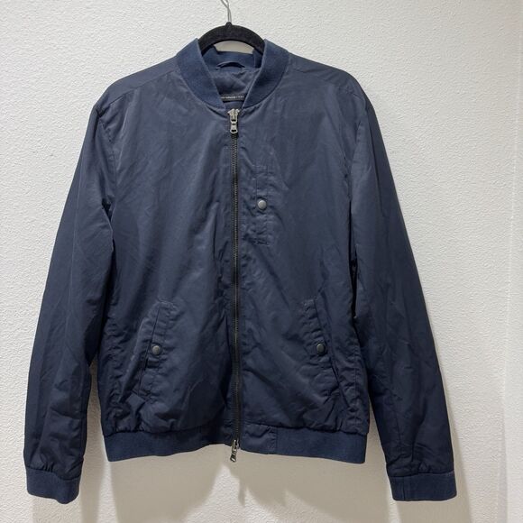 John Varvatos Jacket Bomber Navy Full Zip Snap Pockets Designer Lined Men Large - Picture 1 of 9